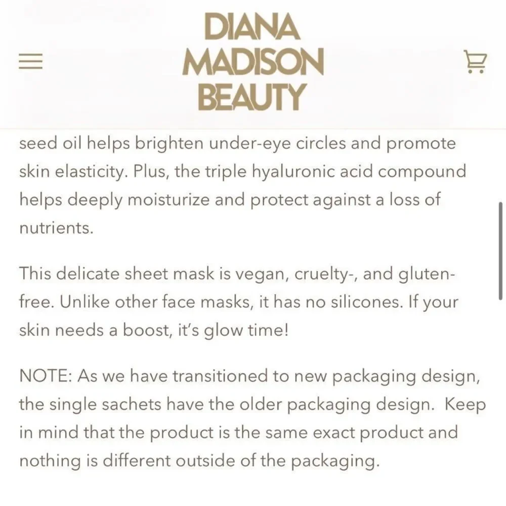 $6🌟 Diana Madison Beauty The Glow Factor Rose Hip Oil Hydrating Face Sheet Mask